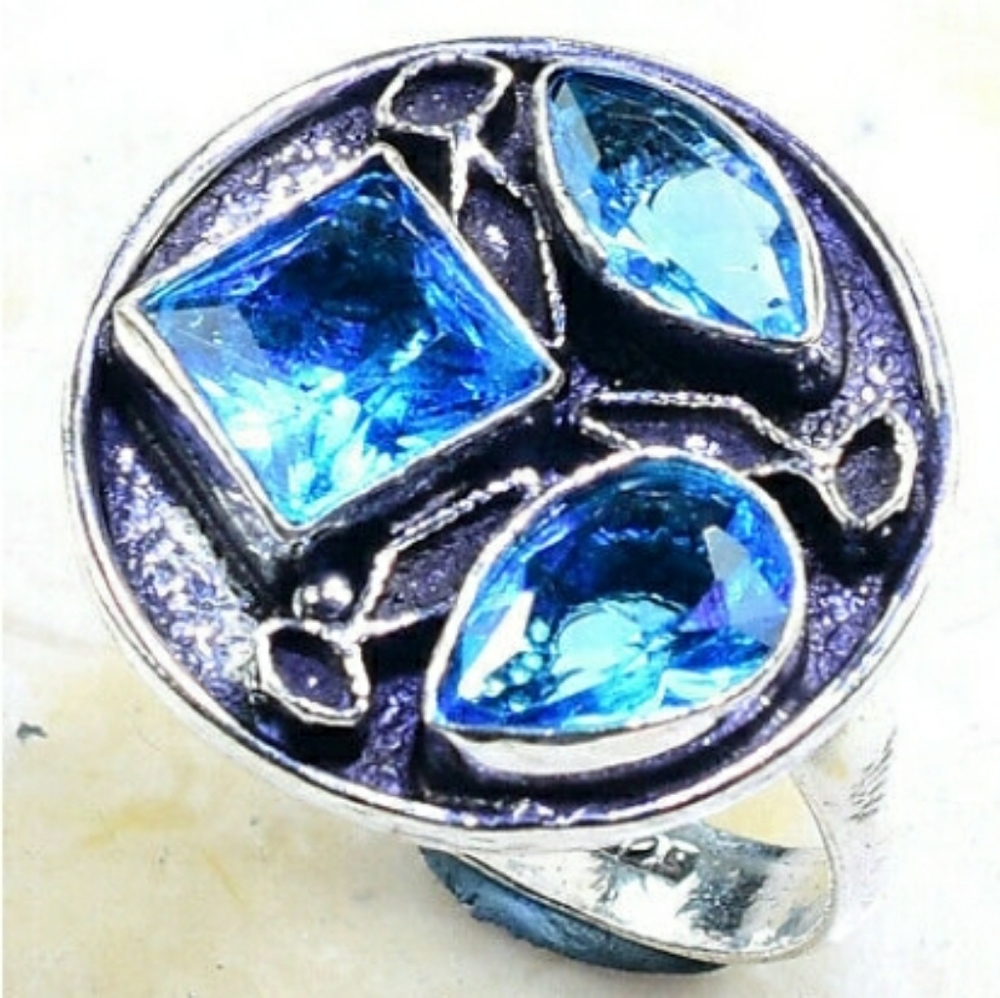 Blue Topaz Handcrafted 925SS Ring 7